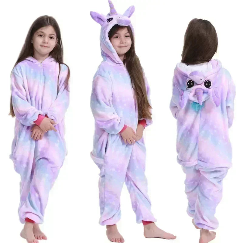 Unicorn Onesie Kind Fleece Regenboog Pyjama Met Capuchon Meisjes Huispak Verkleedpak Warm Zacht Comfortabel | Sansoti