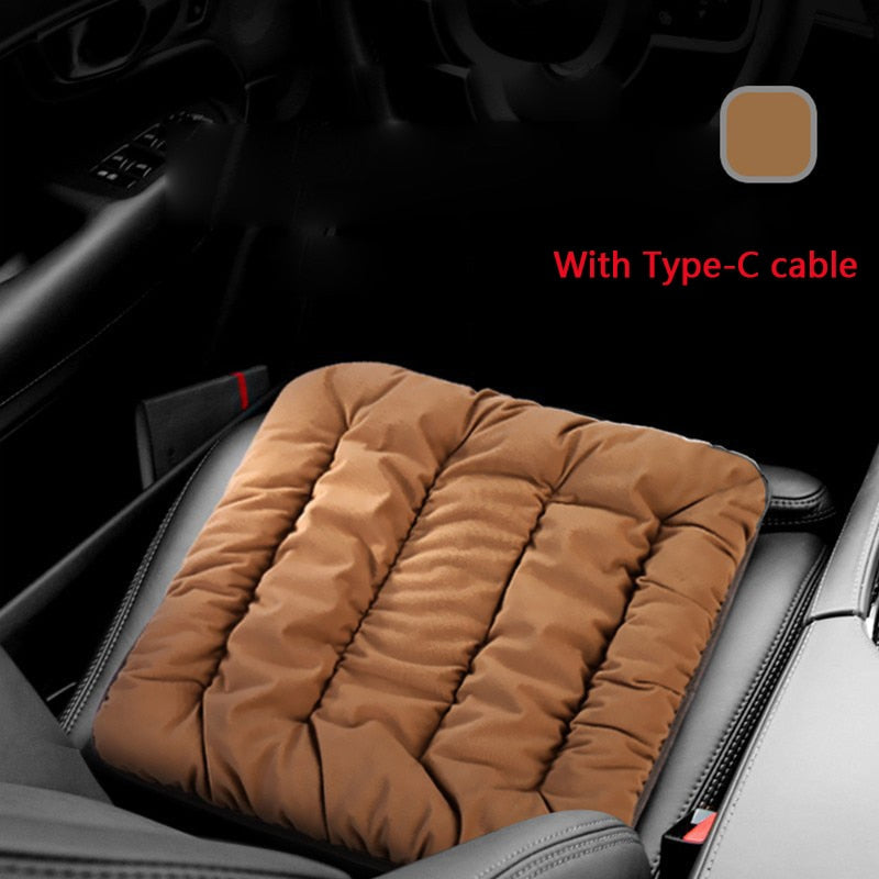 Coussin de chaise chauffant USB 45x45 cm à température réglable, rembourrage doux, confortable, gris, marron, noir | Sansoti