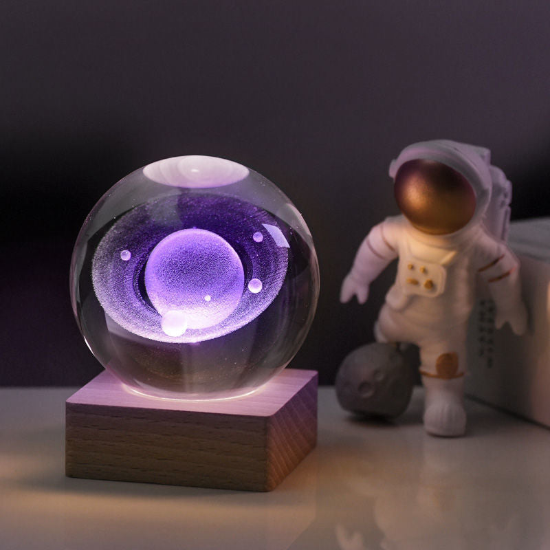 Kristallen Lamp 3D K9 Kristal 6cm LED Houten Basis Nachtlamp Sfeerverlichting Decoratie Cadeau Bureau Woonkamer | Sansoti