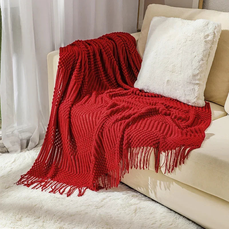 Gestrickte Decke aus Acryl, weich und warm, mit skandinavischem Muster, Sofadecke für Schlafzimmer und Wohnzimmer, dekorative Decke | Sansoti