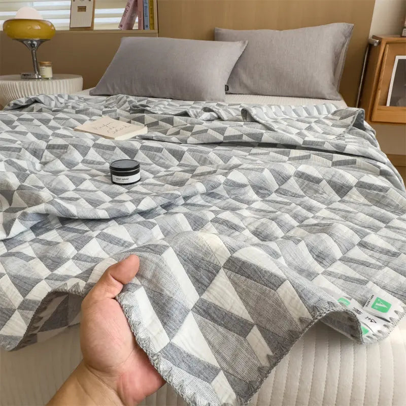 Three-Layer Muslin Throw Pure Cotton Breathable Soft Striped Blanket Living Room Bedroom Sofa Decorative | Sansoti