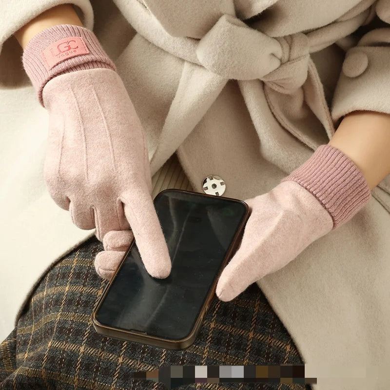 Touchscreen Wool Gloves for Women Winter Cold-Resistant Full-Finger Outdoor Cycling Warm Fleece Winter Sports | Sansoti