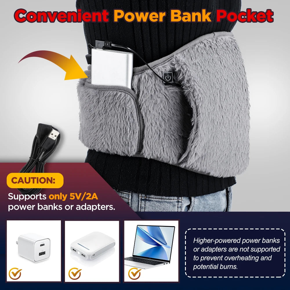 Heated Belly Belt USB Rechargeable with Hand Warmer Pocket Adjustable Soft Velvet 3 Temperature Settings | Sansoti