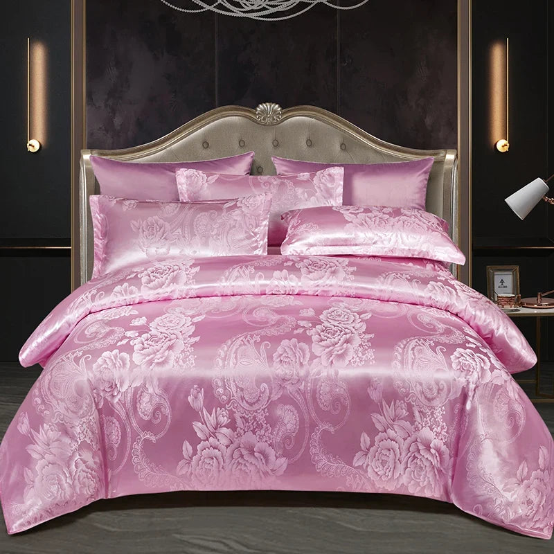 Satijnen Jacquard Dekbedovertrek Set 220x240 Tweepersoons Zomer Beddengoed Luxe Slaapkamer Dekbed Overtrekset | Sansoti
