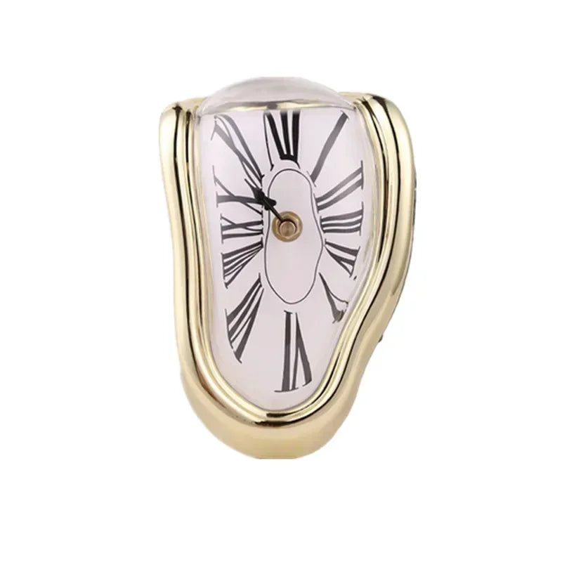Smeltende Klok Salvador Dali Stijl 18x12x15cm Kunststof Aluminium Surrealistisch Decoratief Uurwerk Plank Tafel Woonkamer Cadeau | Sansoti