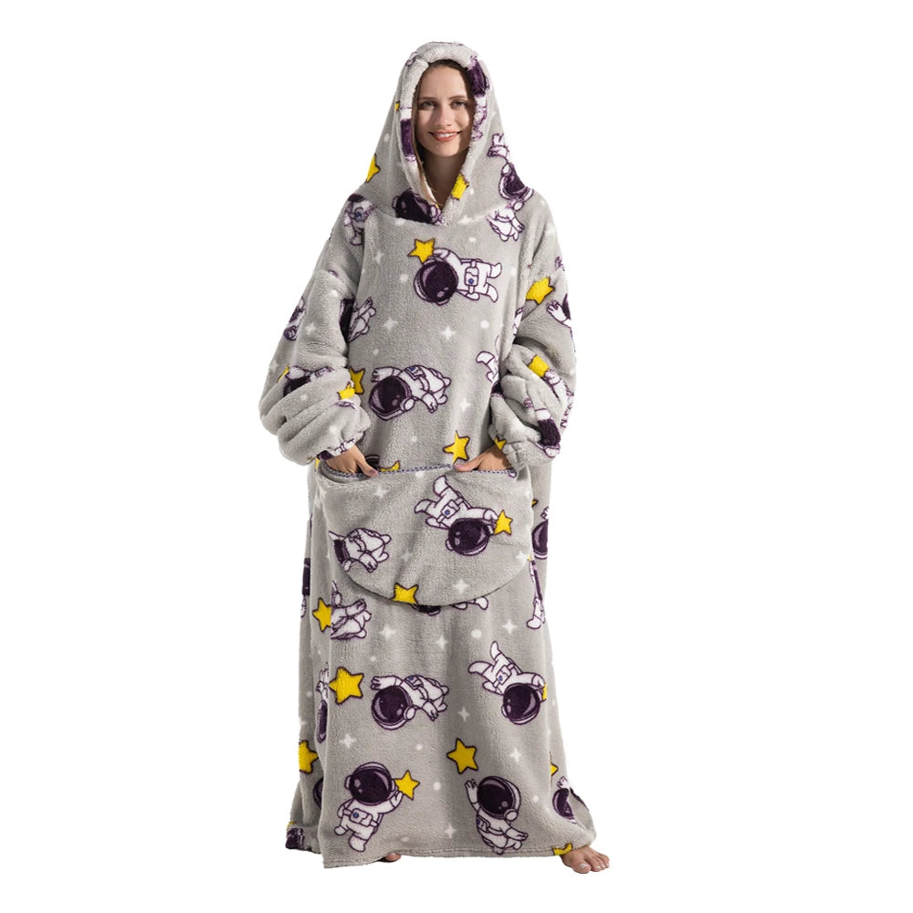 Sherpa Fleece Deken met Mouwen en Capuchon 140cm Draagbare Oversized Huisdeken XXL Comfortabel Warme Deken | Sansoti