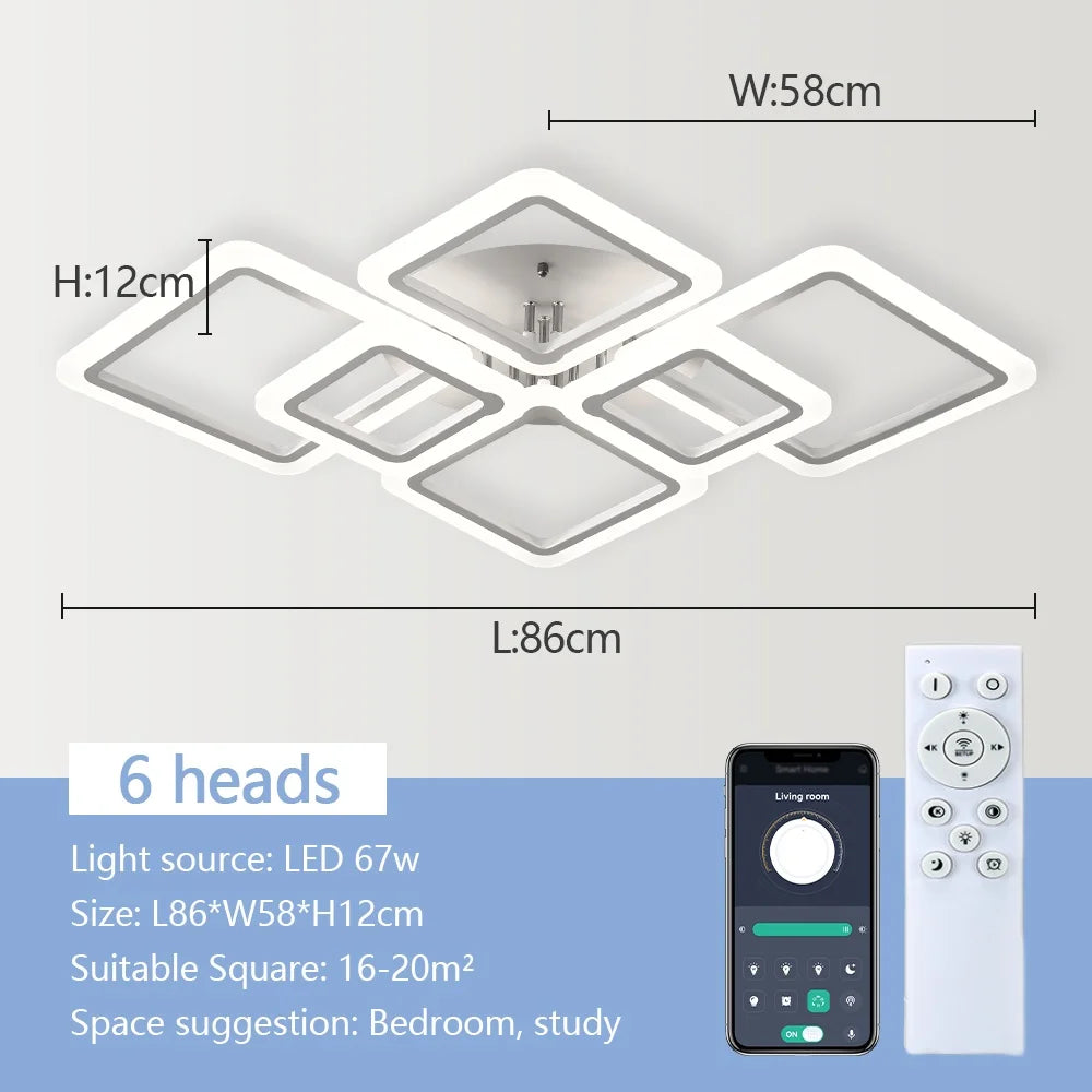 LED Plafondlamp Dimbaar Vierkant Acryl Wit Afstandsbediening Woonkamer Slaapkamer Modern 35W-160W Plafonnière Studeerkamer | Sansoti