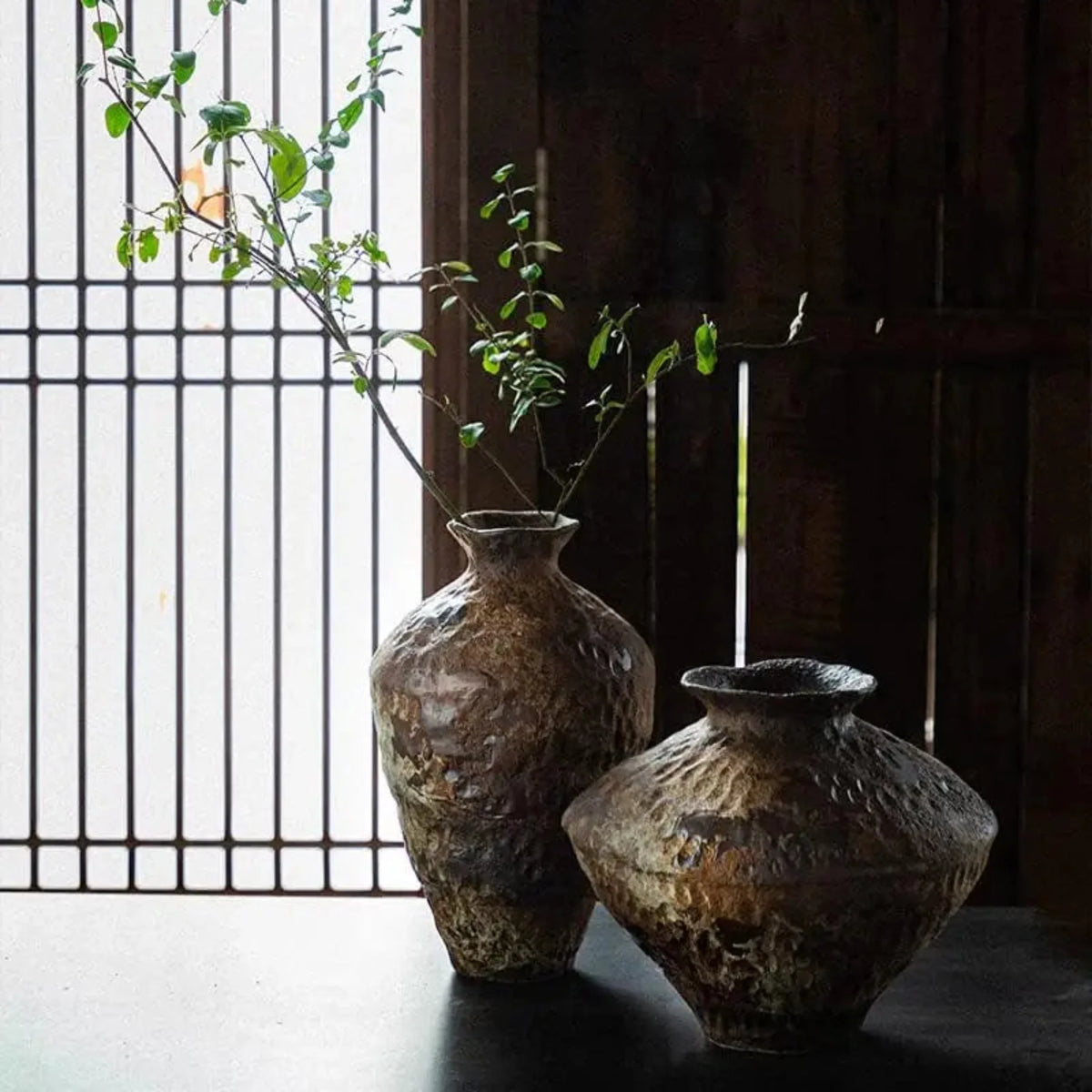 Rustic Handmade Ceramic Vase Vintage Country Style Decoration Natural Texture Living Room | Sansoti