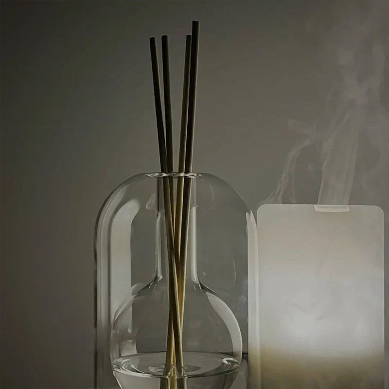 Glazen Aromageurverspreider Hol Transparant met Houten Deksel en Geurstokjes voor Etherische Oliën Woonkamer Slaapkamer Aromatherapie | Sansoti