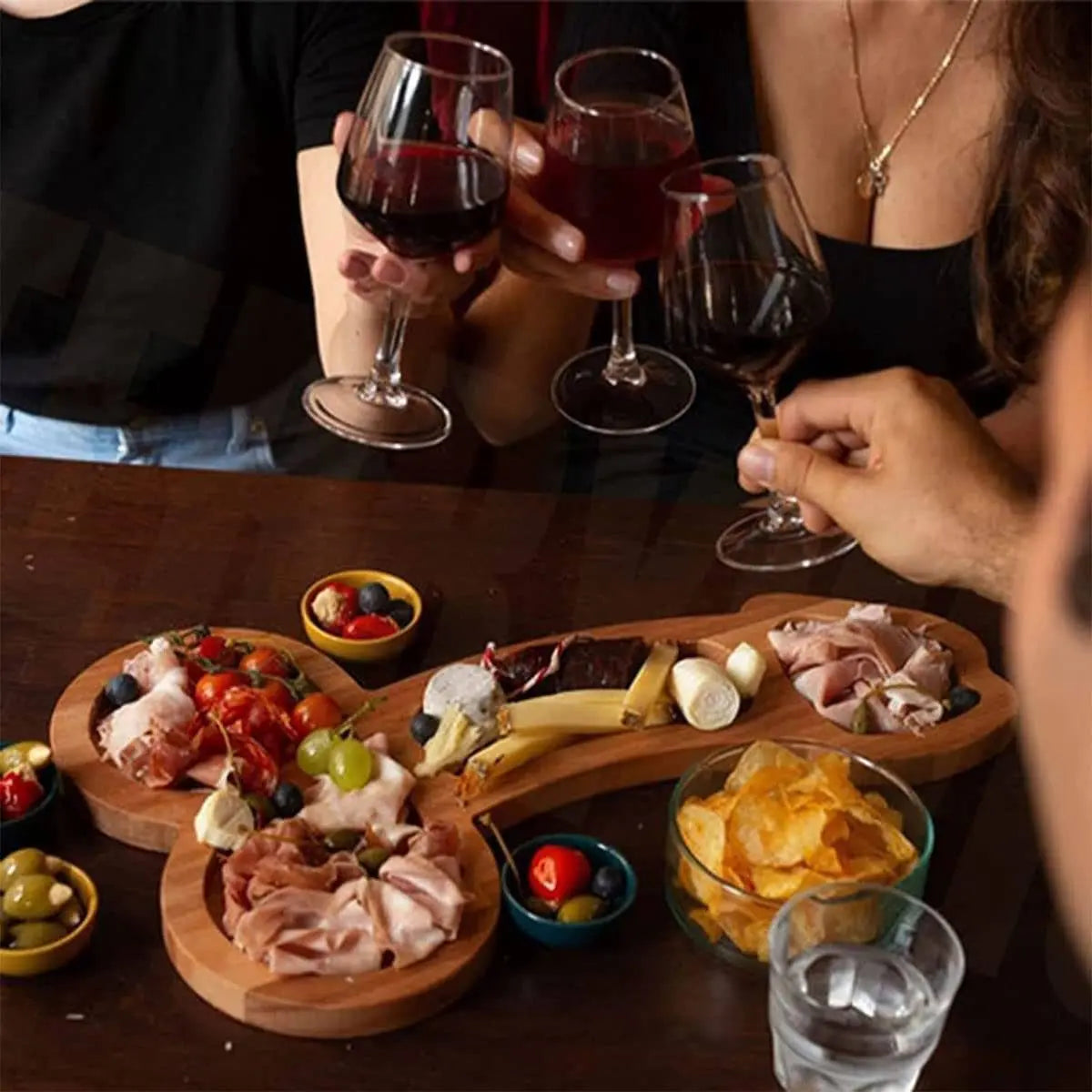 Multi-Compartment Dark Wood Serving Board – Practical Snack Board with Multiple Sections for Appetizers & Dips | Sansoti