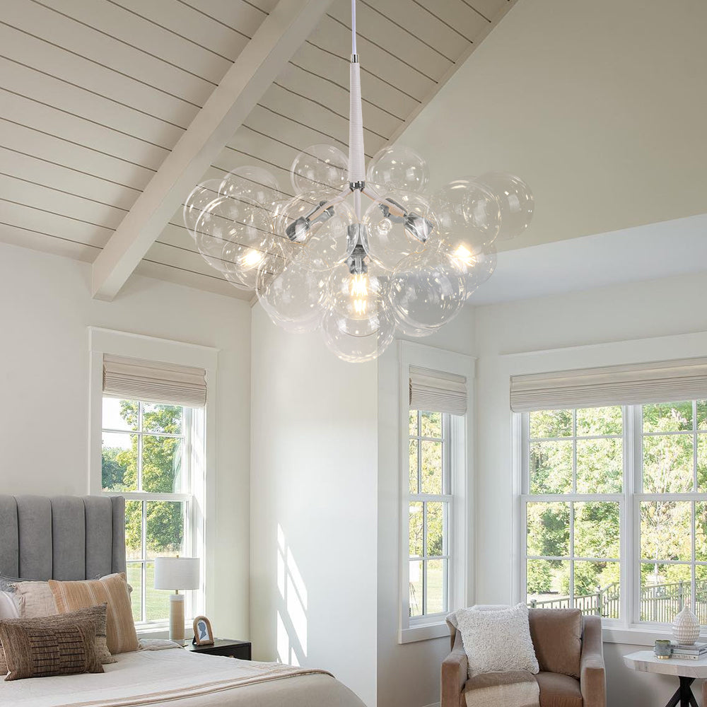 Suspension Boules en Verre Cluster Chrome Blanc Noir 63cm 6 Lumières LED G125 Salon Salle à Manger Chambre Entrée Lustre Bulles Réglable | Restfield