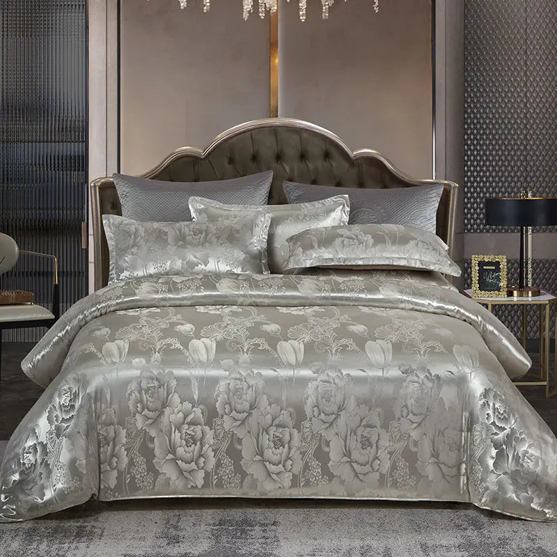 Satijnen Jacquard Dekbedovertrek Set 220x240 Tweepersoons Zomer Beddengoed Luxe Slaapkamer Dekbed Overtrekset | Sansoti