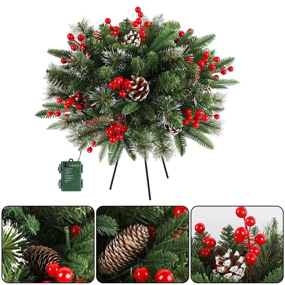 Lit Artificial Christmas Wreath 50cm with 50 Warm White LED Lights Battery Timer for Indoor and Outdoor Christmas Decoration | Sansoti
