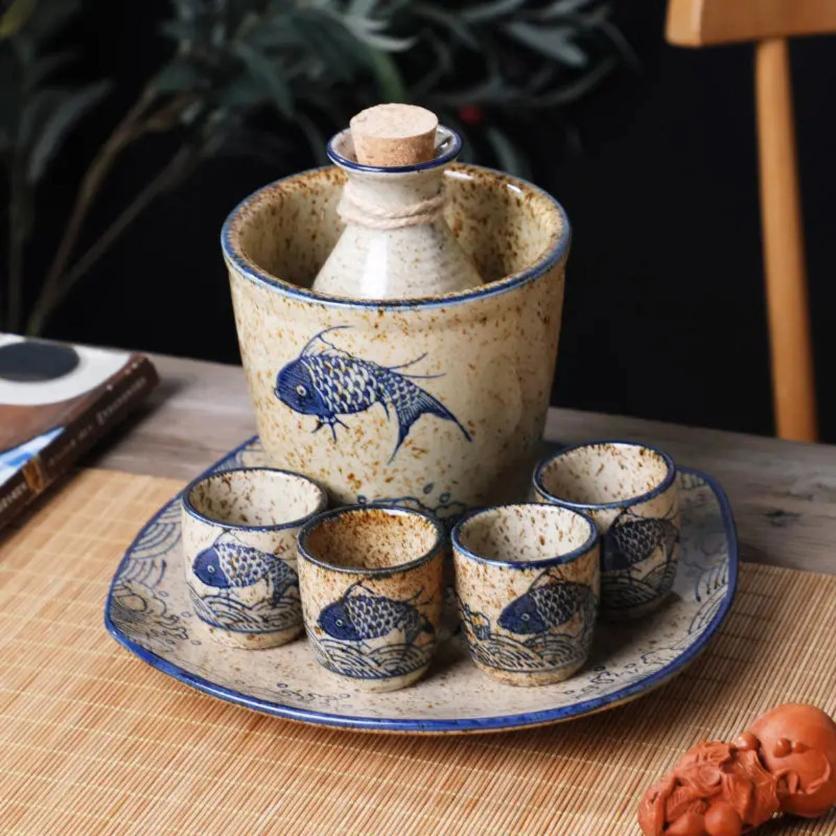 Keramik-Sake-Set mit Karaffe und Tassen Japanisches Design Getränkeservice zum Warm- oder Kaltservieren 6- oder 8-teilig | Sansoti