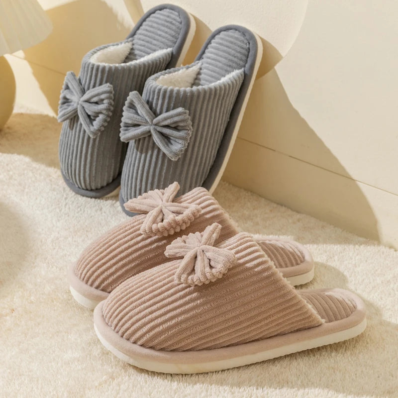 Dames Pantoffels met Strik - Zachte Huisslippers voor Koude Dagen - Comfortabele Warme Binnenslippers | Sansoti