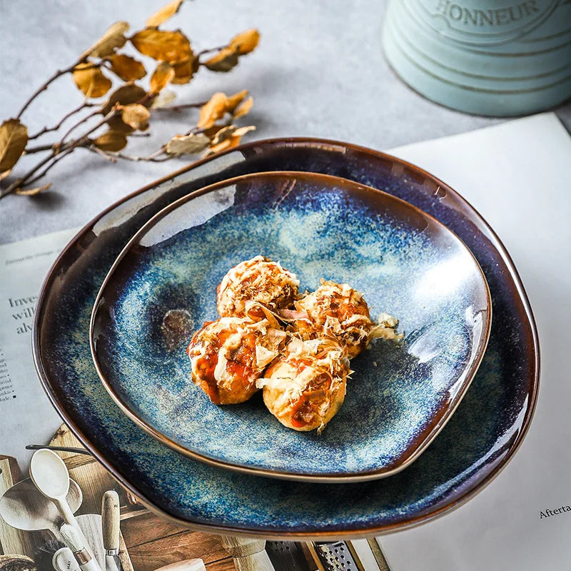 Serviesgoed Set 11-Delig Turquoise Geglazuurd Porselein Handgemaakt Rustiek Eetservies Borden Kommen Dinerborden Dessertborden | Sansoti