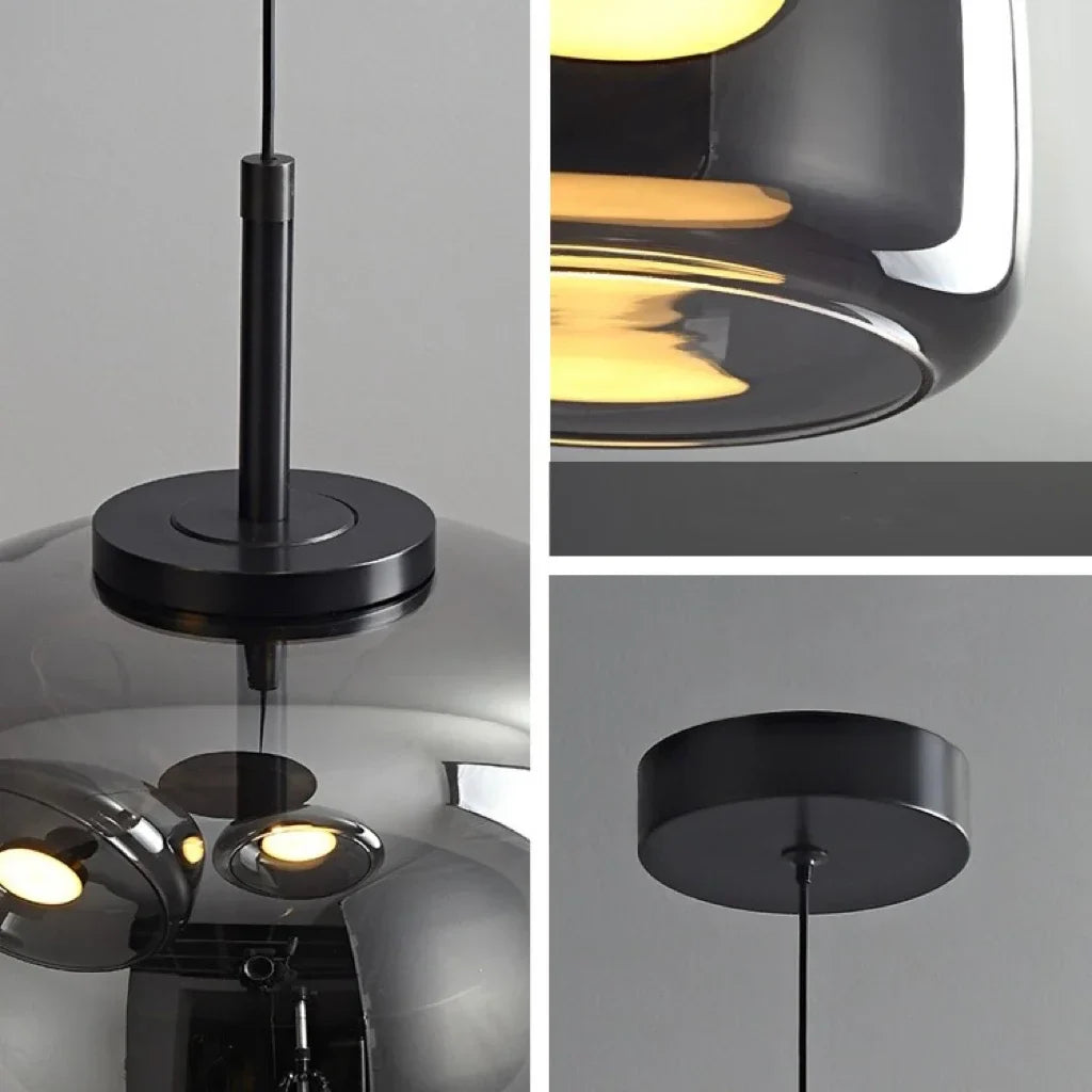 Scandinavische Glazen Hanglamp – Warm Sfeerlicht met Amber, Helder of Grijs Glas – Ø 15, 25 of 35 cm – Moderne Verlichting voor Keuken, Eetkamer en Woonkamer | Sansoti