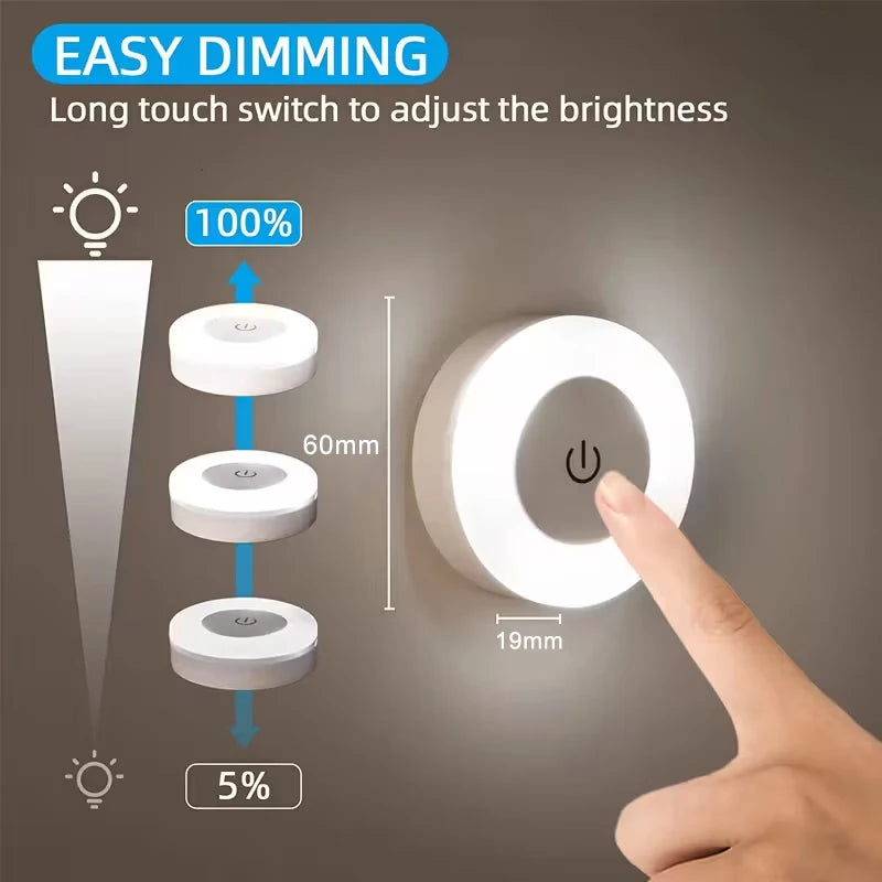 Rechargeable LED Night Light with Touch Control – Magnetic Wall Light – Compact Round Design for Hallway | Sansoti