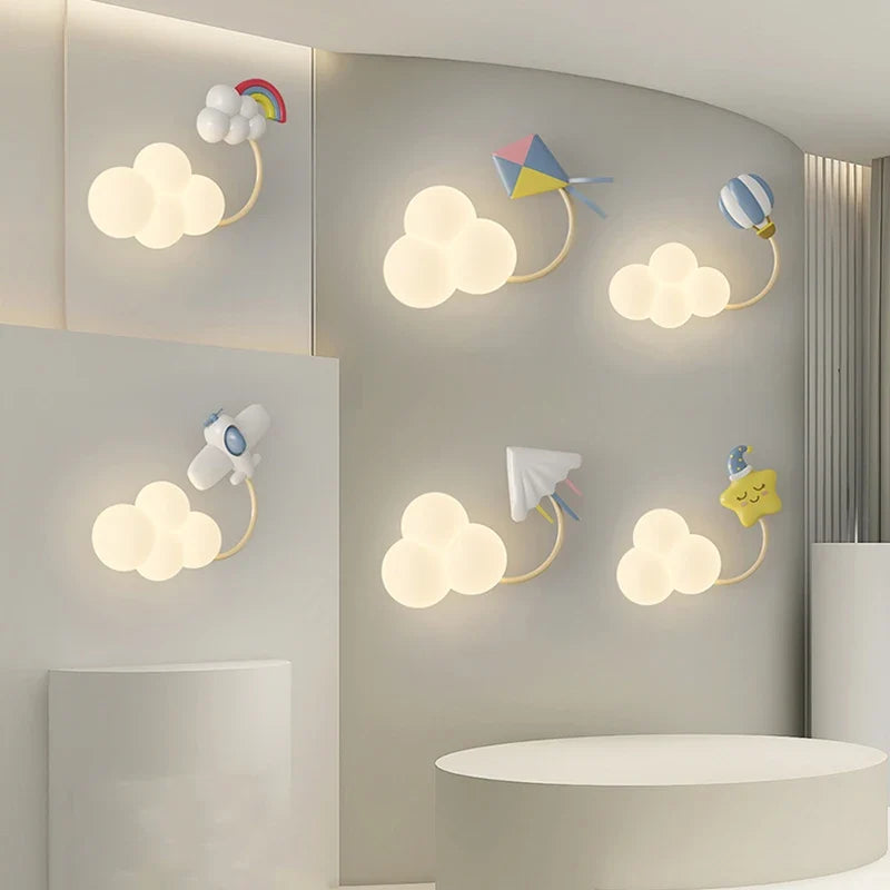 LED Wandlamp Kinderkamer met Vliegtuig Wolk Regenboog Ster Motief Drie Lichttemperaturen Dimbaar Sfeerlicht | Sansoti