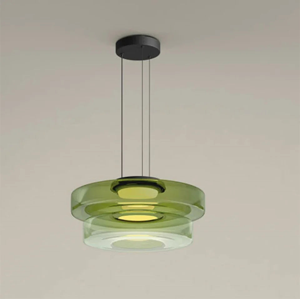 Glazen Hanglamp Gelaagd Scandinavisch Design Transparant Rookgrijs Amber Groen Verstelbaar Eettafel Woonkamer | Sansoti