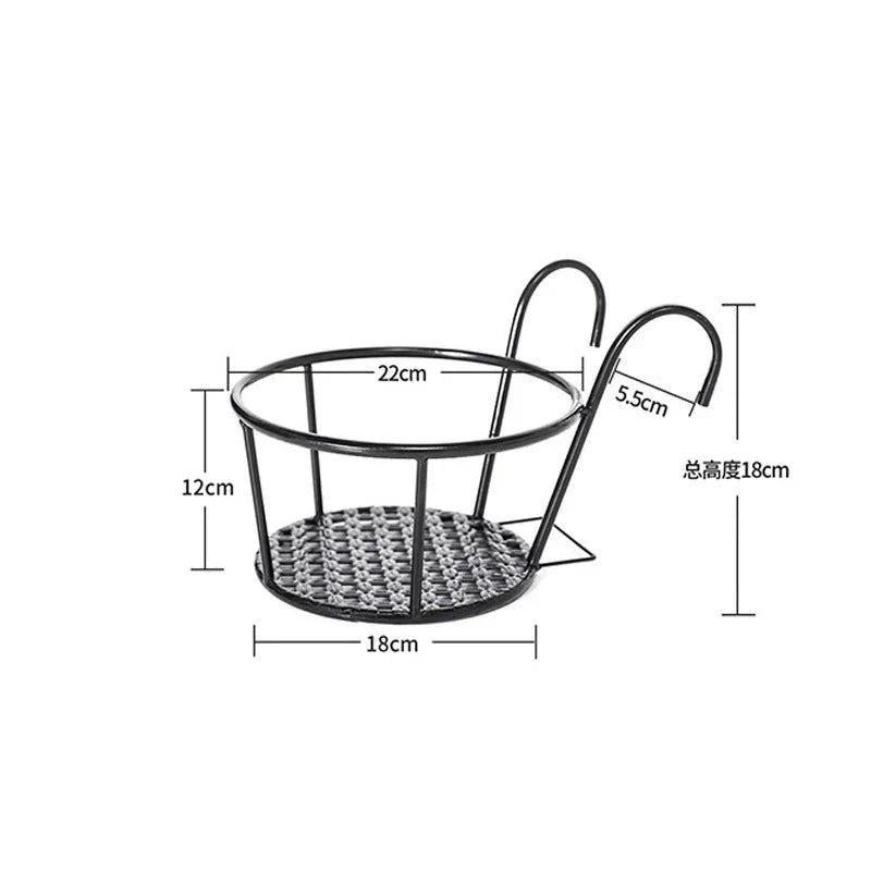 Hangende Bloempothouders Metaal Zwart voor Balkon – 3 Stuks met Ophanghaak 22 cm Doorsnede | Sansoti