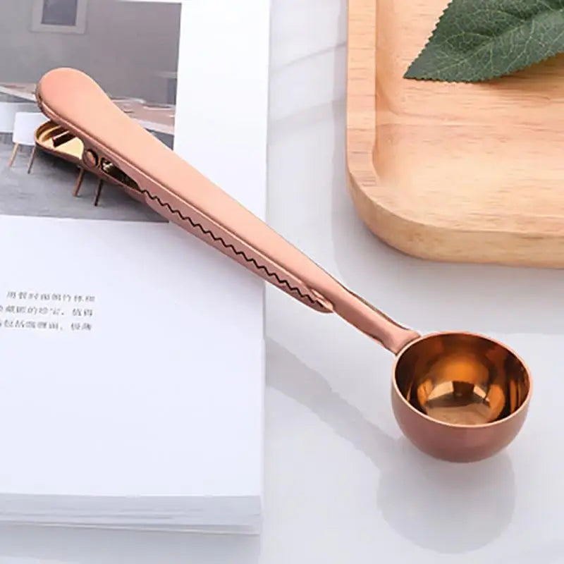 Koffielepel Clip RVS Goud Rosé Zwart Zilver Voedselzak Afsluiter Afmeetlepel Thee | Sansoti