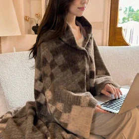 Omkeerbare Geruite Plaid Kasjmierlook Polyester Zachte Deken voor Bank Bed Reizen Sjaal Herfst Winter Thuis | Sansoti