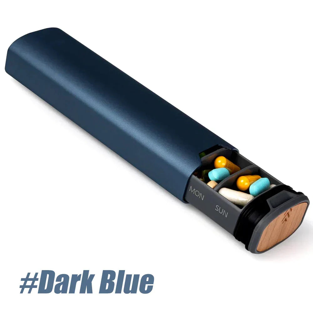 Weekpillenbox 7 Vakken Aluminium Hout Zwart Blauw Roze Zilver Medicijnbox Supplementen Dagelijks Pillenorganizer BPA-Vrij Premium Organizer | Sansoti