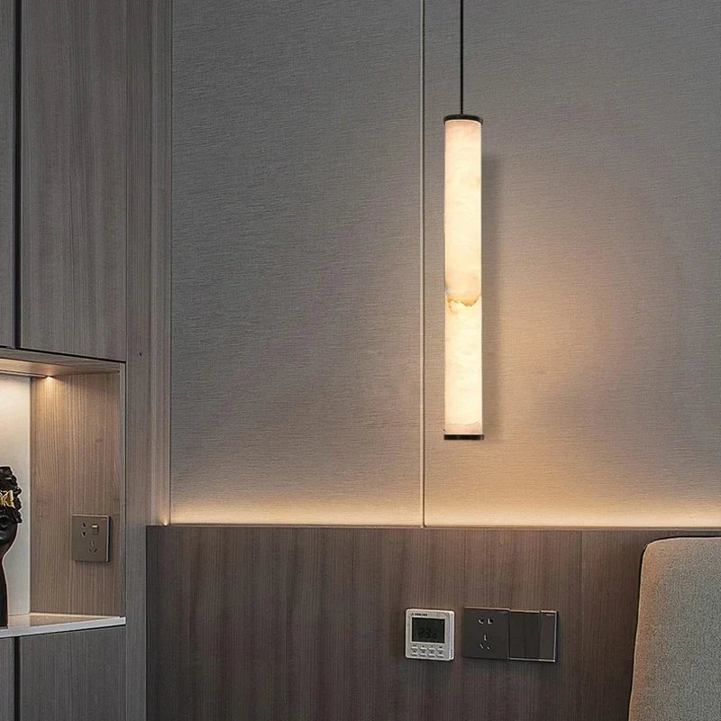 LED-Hanglamp Natuursteen Koper Marmer Eettafel Slaapkamer Moderne Pendelverlichting Warm Licht Interieur | Sansoti
