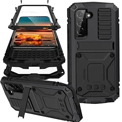 Telefoonhoesje Aluminium met Geïntegreerde Schermbescherming Standaard Beschermhoes Shockproof voor Smartphone | Sansoti