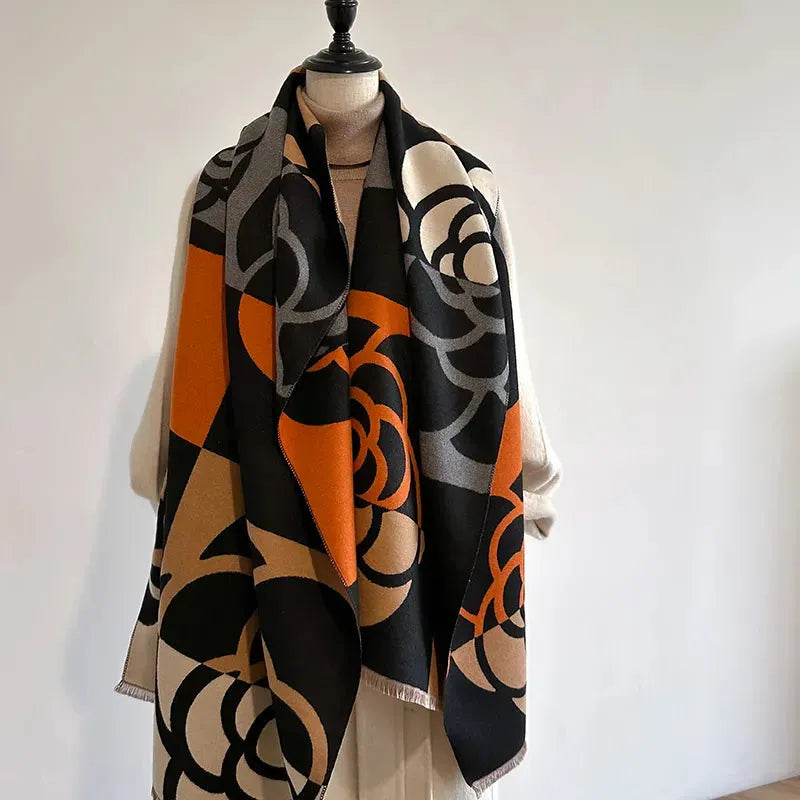 Beidseitiger Kaschmirschal mit Blumenmuster 185x65cm Winteraccessoire Eleganter Wickelschal Luxuriöser Schal für Damen und Herren | Sansoti