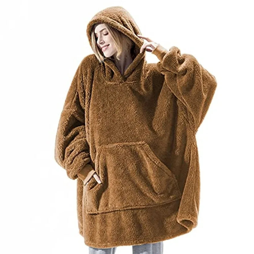 Draagbare Fleece Deken met Capuchon Dubbelzijdig Oversized Lounge Plaid Zachte Huisdeken voor Thuiscomfort | Sansoti