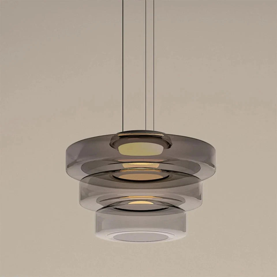 Glazen Hanglamp Gelaagd Scandinavisch Design Transparant Rookgrijs Amber Groen Verstelbaar Eettafel Woonkamer | Sansoti