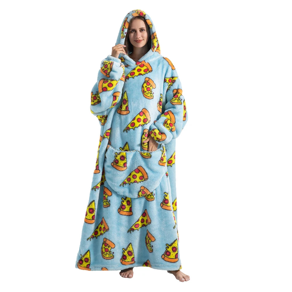 Sherpa Fleece Deken met Mouwen en Capuchon 140cm Draagbare Oversized Huisdeken XXL Comfortabel Warme Deken | Sansoti