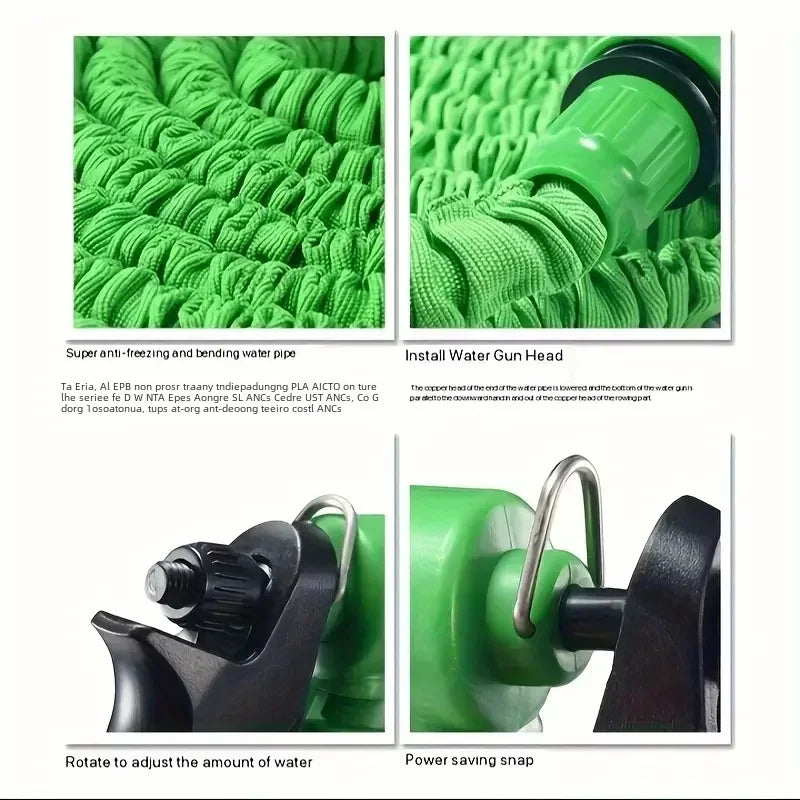 Flexibele Tuinslang Rekbaar 7,5m 15m 30m 60m 7-Functies Spuitpistool Lichtgewicht Automatisch Inkrimpen Tuin Auto Wassen Groen Zwart | Sansoti