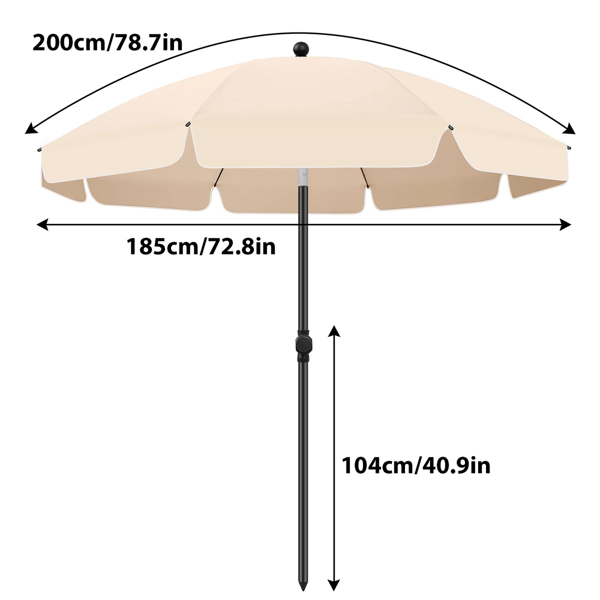 Tilting Outdoor Parasol 200cm UV-Protective with Carry Bag Adjustable Sunshade for Garden Beach Patio Balcony | Sansoti