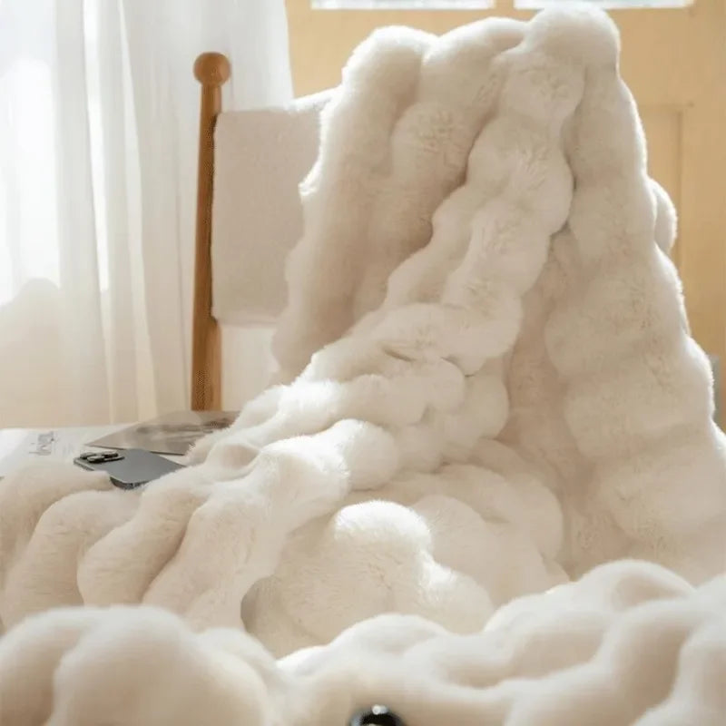Double-Sided Faux Fur Throw 100% Polyester Winter Blanket Warm Soft Bed Sofa Decorative 4 Colors | Sansoti