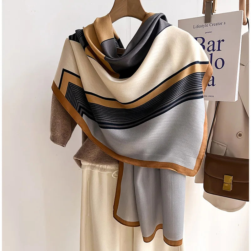 Wintersjaal Wol-Katoen Dames 66x178cm Rood Blauw Wit Pashmina Omslagdoek Warme Herfst Winter Mode Accessoire | Sansoti