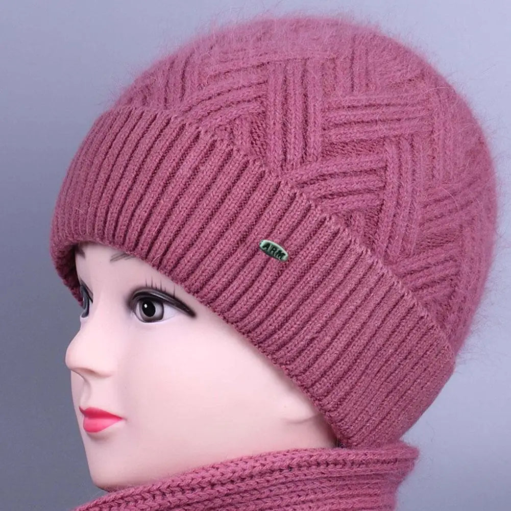 Gestrickte Damen-Wintermütze mit Fleecefutter, Ohrenschutz, elastischer Polyester-Beanie, warme Skimütze für kaltes Wetter | Sansoti