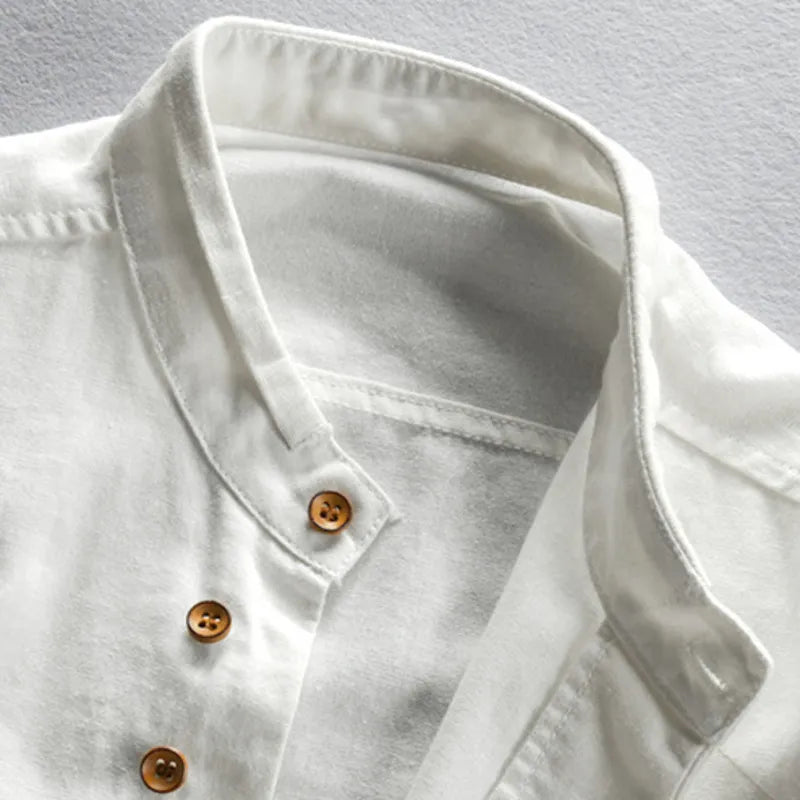 Japanese-inspired men's shirt, linen-cotton, elegant, casual or formal, long-sleeved, comfortable and soft for men | Sansoti