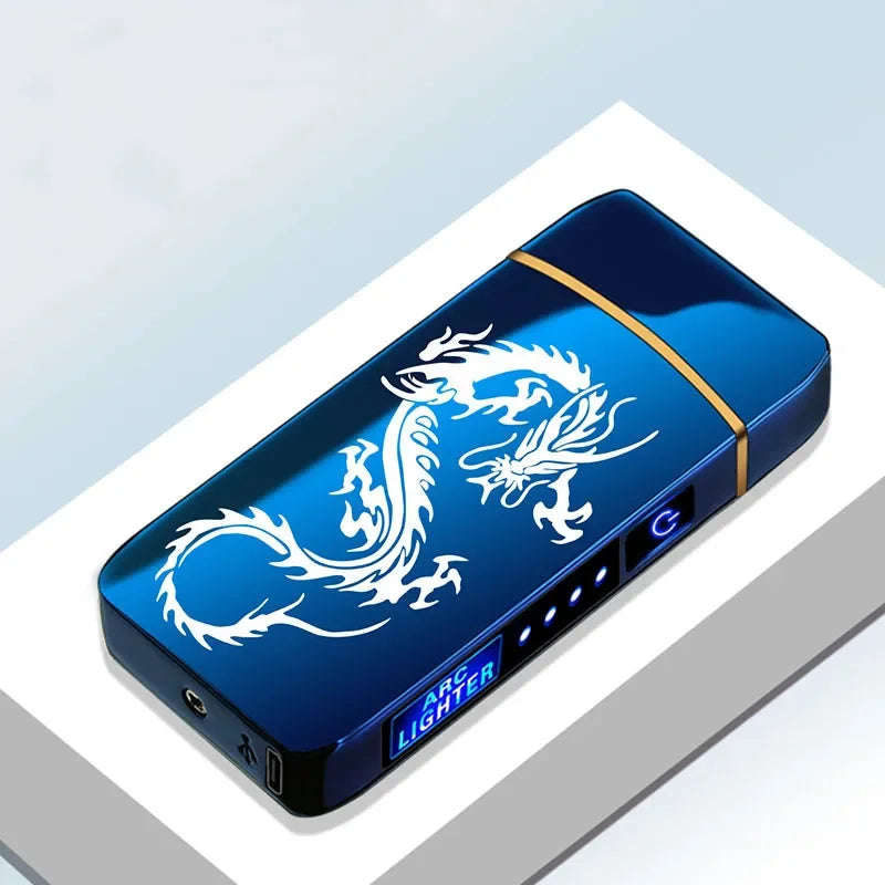 Elektronisches Plasma-Feuerzeug USB Wiederaufladbar Winddicht Metall Blau Für Kerzen Pfeife Mückenspiralen Doppelbogen Touchsensor LED Display | Restfield