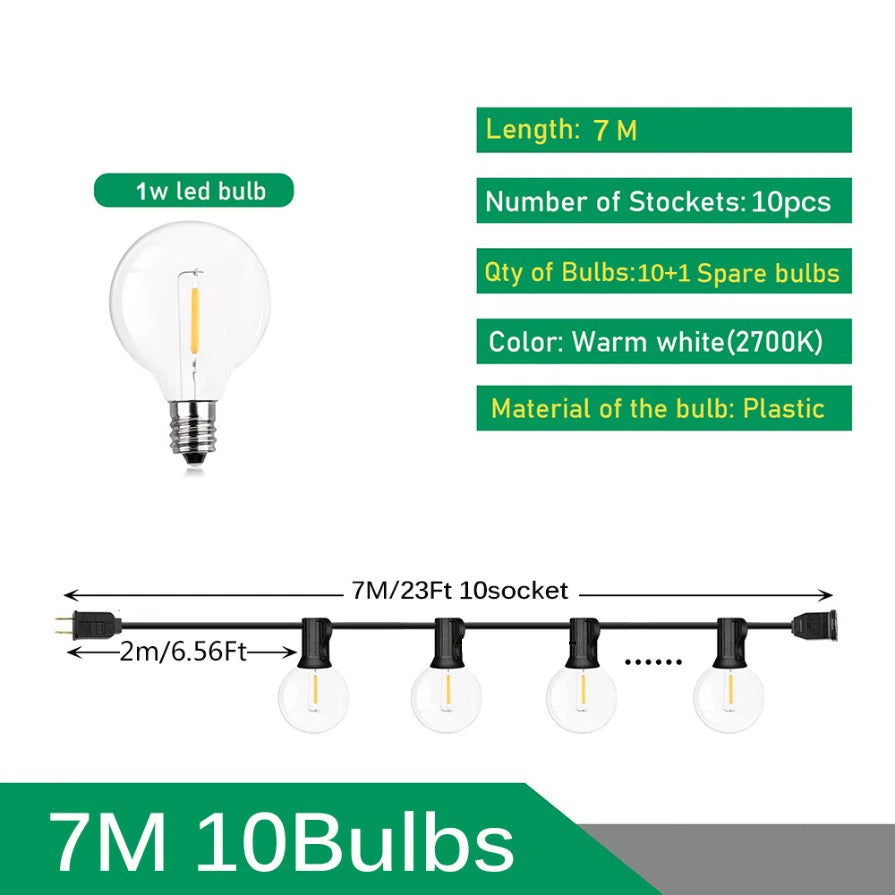 LED Festoen Lichtsnoer Bol G40 Warm Wit Tuin Feest Bruiloft Decoratie Outdoor Sfeerlicht Verlichting 9-26M | Sansoti