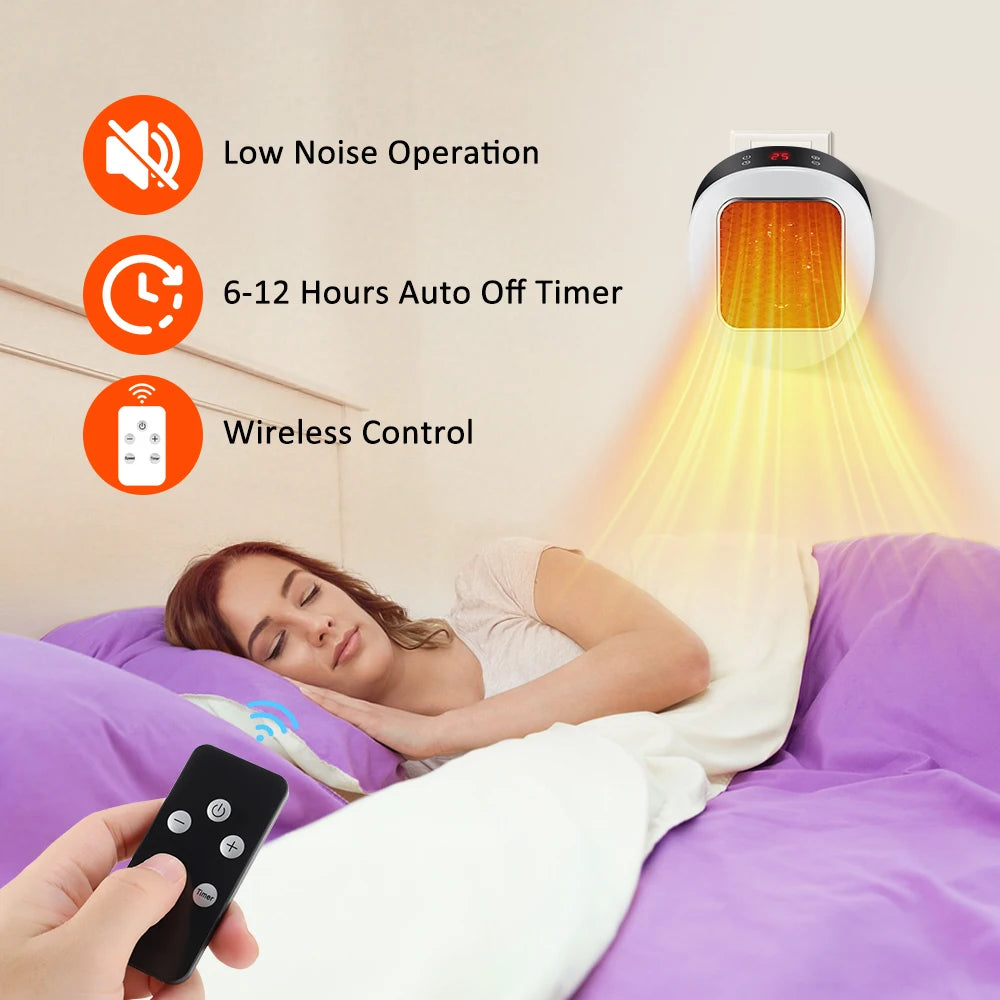 Compact Plug-in Heater 600W with Remote Control, Timer and LED Display for Bedroom and Office | Sansoti