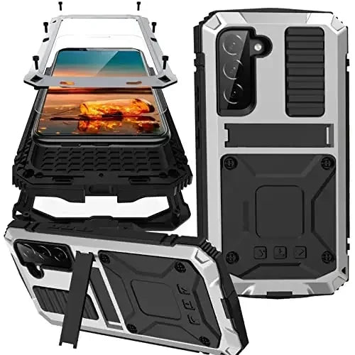 Telefoonhoesje Aluminium met Geïntegreerde Schermbescherming Standaard Beschermhoes Shockproof voor Smartphone | Sansoti