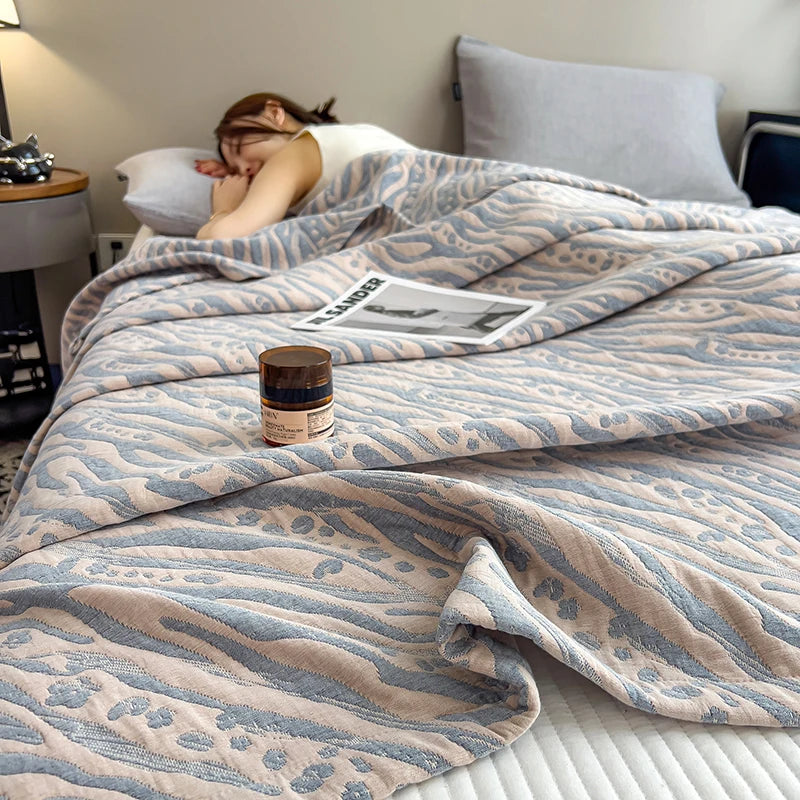 Three-Layer Muslin Throw Pure Cotton Breathable Soft Striped Blanket Living Room Bedroom Sofa Decorative | Sansoti