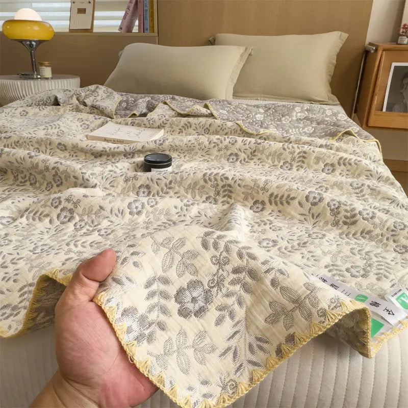Three-Layer Muslin Throw Pure Cotton Breathable Soft Striped Blanket Living Room Bedroom Sofa Decorative | Sansoti
