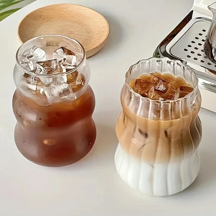 Hittebestendig Geribbeld Glas 4-delige Set – Dubbelwandig Drinkglas voor Warme en Koude Dranken – Eco-vriendelijk Borosilicaatglas 350ml | Sansoti