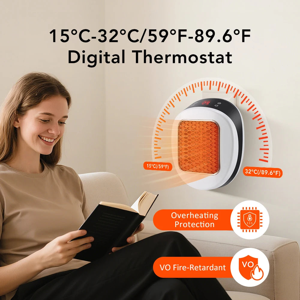 Compact Plug-in Heater 600W with Remote Control, Timer and LED Display for Bedroom and Office | Sansoti