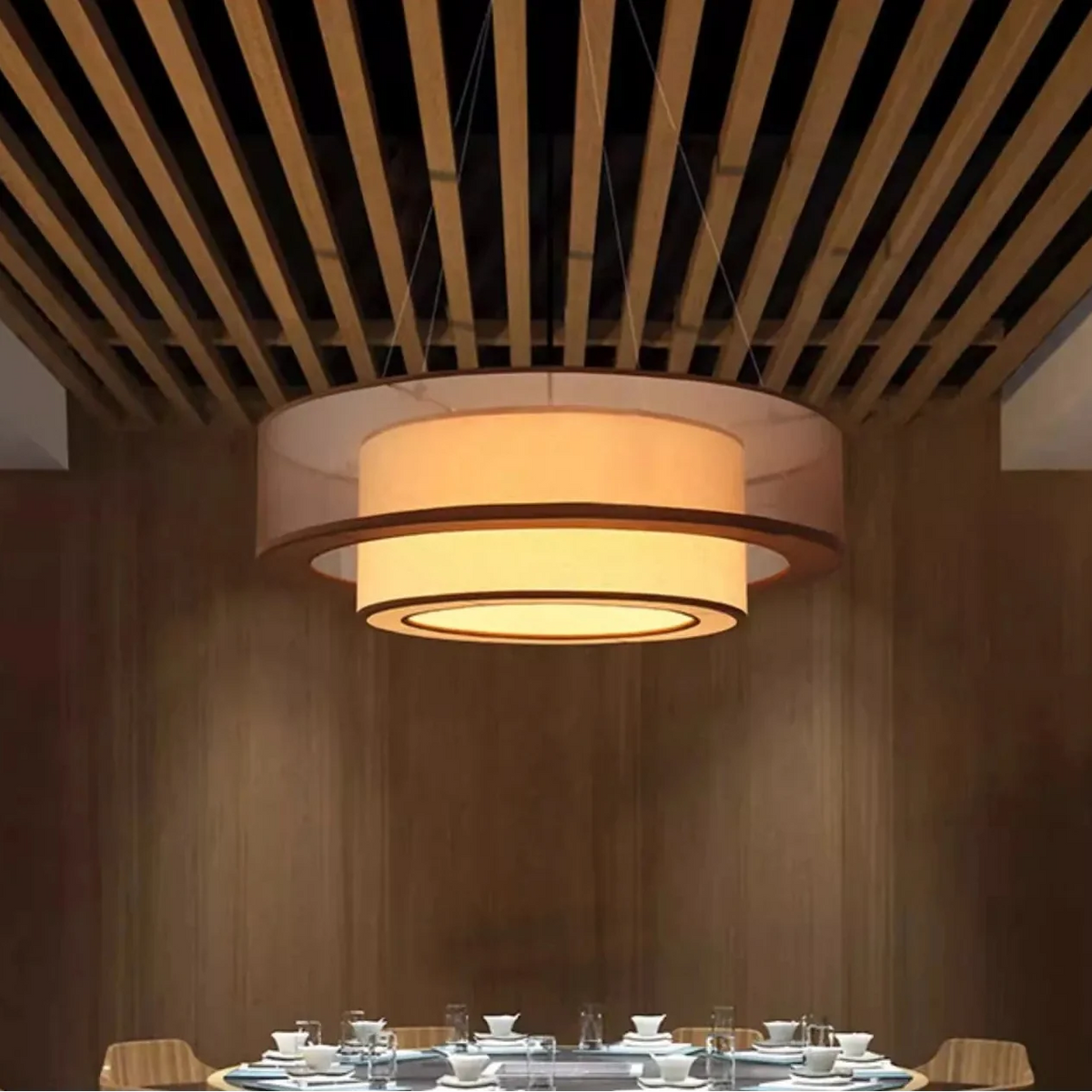 Gelaagde Hanglamp met Dubbele Stoffen Kap Ø50-80cm Inclusief LED Verlichting voor Eetkamer Slaapkamer | Sansoti