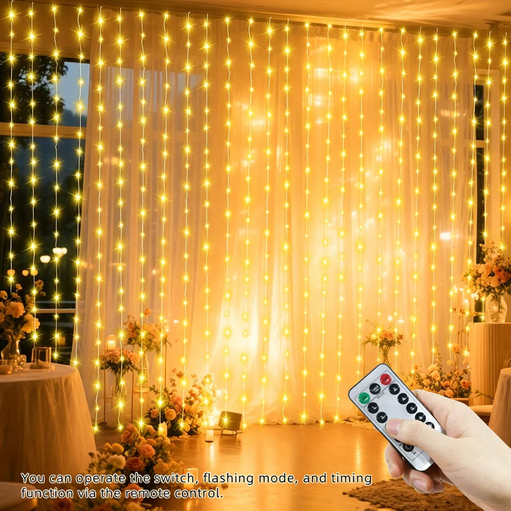 Guirlande lumineuse LED pour rideau USB, 8 modes d’éclairage, blanc chaud, rose, bleu, éclairage d’ambiance, fêtes, chambre, jardin, décoration de Noël | Sansoti